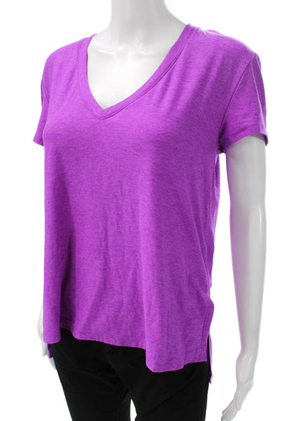 Beyond Yoga Women Basic V-Neck Short Sleeve Purple T-Shirt Size XS