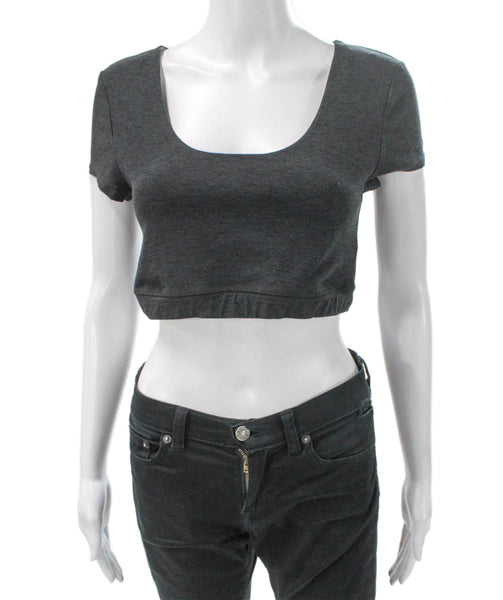 Beyond Yoga Womens Cropped Scoop Neck T-Shirt Gray Short Sleeve Size M
