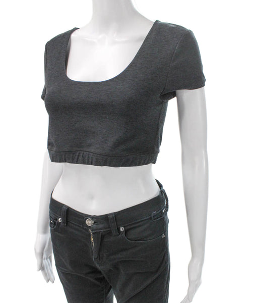 Beyond Yoga Womens Cropped Scoop Neck T-Shirt Gray Short Sleeve Size M