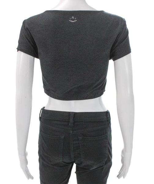 Beyond Yoga Womens Cropped Scoop Neck T-Shirt Gray Short Sleeve Size M