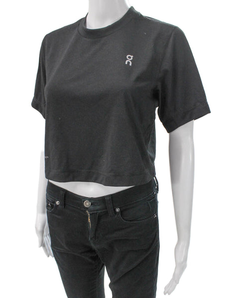 On Cloud Women Cropped T-Shirt Black Crew Neck Short Sleeve Polyester Size XS