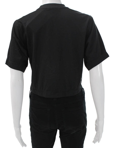 On Cloud Women Cropped T-Shirt Black Crew Neck Short Sleeve Polyester Size XS