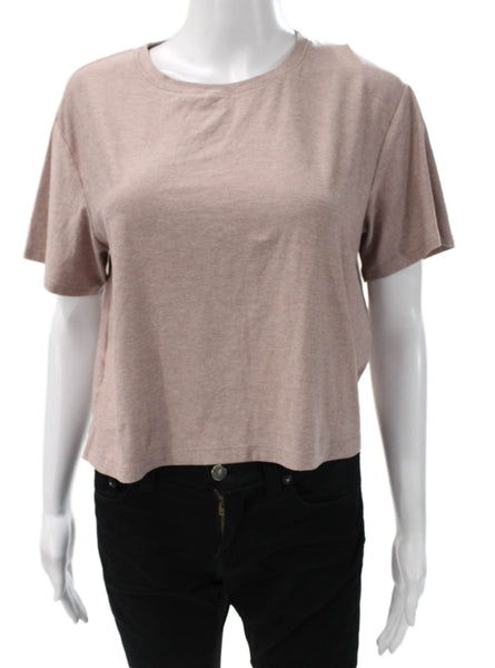 Beyond Yoga Womens Cropped T-Shirt Cotton Crew Neck Beige Size S