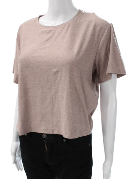 Beyond Yoga Womens Cropped T-Shirt Cotton Crew Neck Beige Size S