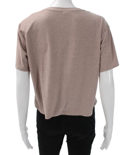 Beyond Yoga Womens Cropped T-Shirt Cotton Crew Neck Beige Size S