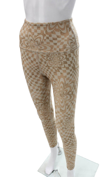 Beyond Yoga Women Beige Ankle Leggings Polyester Check Size XS