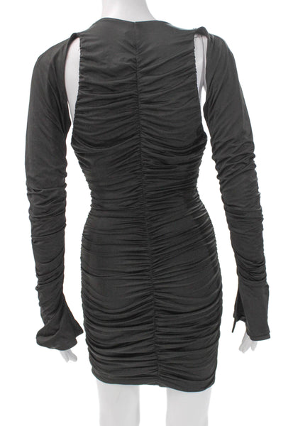 Oh Polly Womens Bodycon V-Neck Long Sleeve Black Dress Size 6