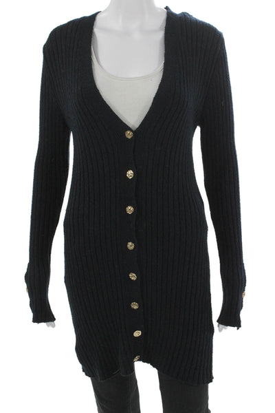 Zara Womens Cardigan V-Neck Black Cotton Long Sleeve Solid Fall Size S