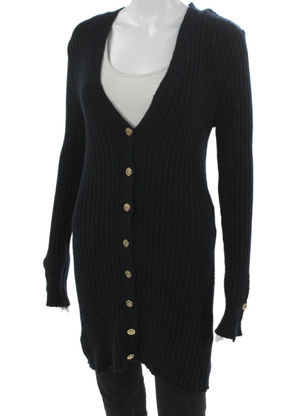 Zara Womens Cardigan V-Neck Black Cotton Long Sleeve Solid Fall Size S