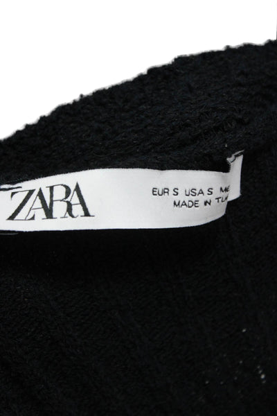 Zara Womens Cardigan V-Neck Black Cotton Long Sleeve Solid Fall Size S