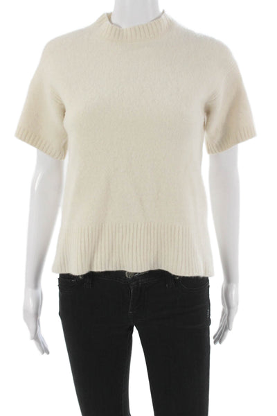 J Crew Womens Ivory Lambswool Mockneck Short Sleeve Pullover Size S