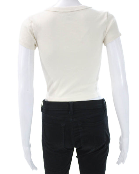 John Galt Womens Cropped Ivory Cotton Crew Neck Short Sleeve T-Shirt Size M
