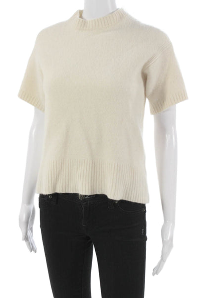 J Crew Womens Ivory Lambswool Mockneck Short Sleeve Pullover Size S