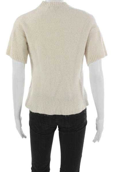J Crew Womens Ivory Lambswool Mockneck Short Sleeve Pullover Size S