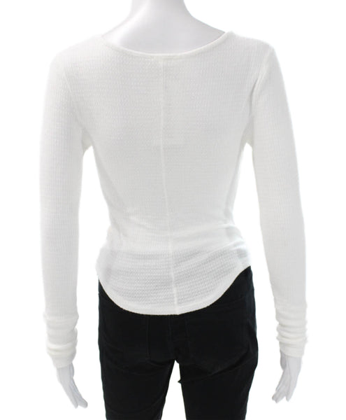 PJ Salvage Women V-Neck Long Sleeve Viscose White Basic T-Shirt Size XS