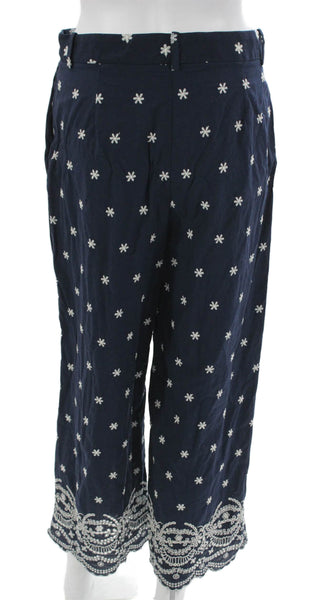 Zara Womens Cropped Floral Cotton Pants Blue Zip Size M