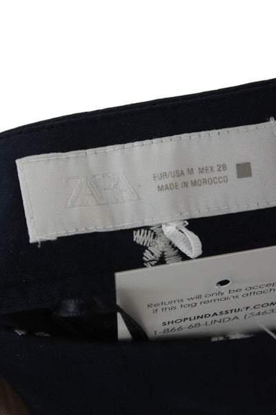 Zara Womens Cropped Floral Cotton Pants Blue Zip Size M