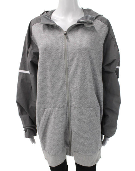 Adidas Womens Gray Geometric Zip Track Jacket Size XL