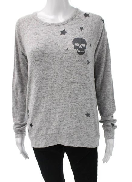 PJ Salvage Womens Gray Star Skull Pullover Rayon Long Sleeve Crew Neck Size XS
