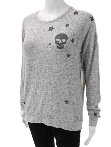 PJ Salvage Womens Gray Star Skull Pullover Rayon Long Sleeve Crew Neck Size XS