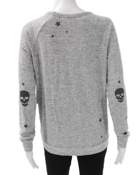 PJ Salvage Womens Gray Star Skull Pullover Rayon Long Sleeve Crew Neck Size XS