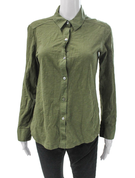 Theory Womens Green Collared Cotton Button-Up Long Sleeve Basic Size M