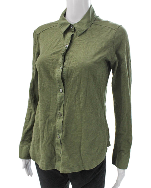 Theory Womens Green Collared Cotton Button-Up Long Sleeve Basic Size M