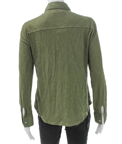 Theory Womens Green Collared Cotton Button-Up Long Sleeve Basic Size M