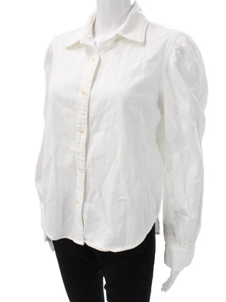 DL1961 Women White Cotton Collared Button-Up Long Sleeve Blouse Size S