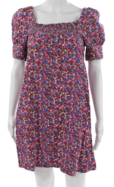 J Crew Womens Multicolor Linen Square Neck Shift Dress Short Sleeve Size S