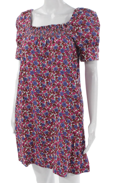 J Crew Womens Multicolor Linen Square Neck Shift Dress Short Sleeve Size S
