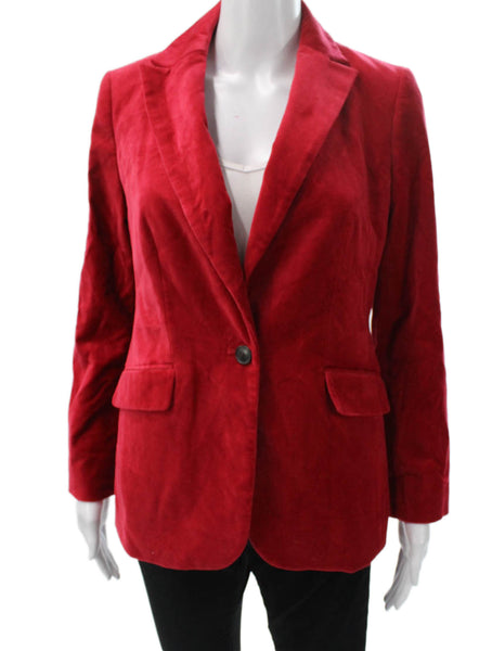Talbots Womens Basic Jacket Red Cotton Button Long Sleeve Size 2