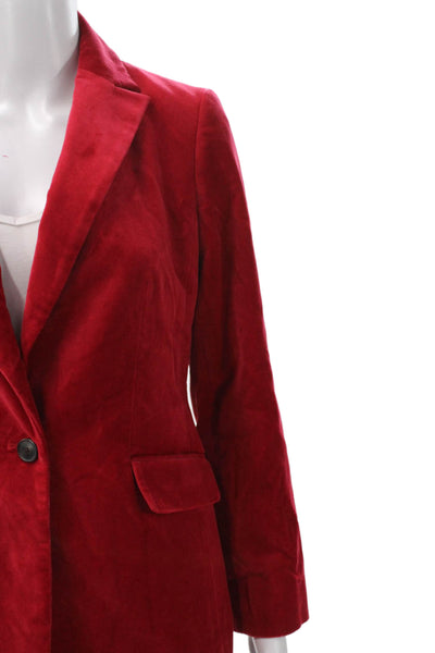 Talbots Womens Basic Jacket Red Cotton Button Long Sleeve Size 2