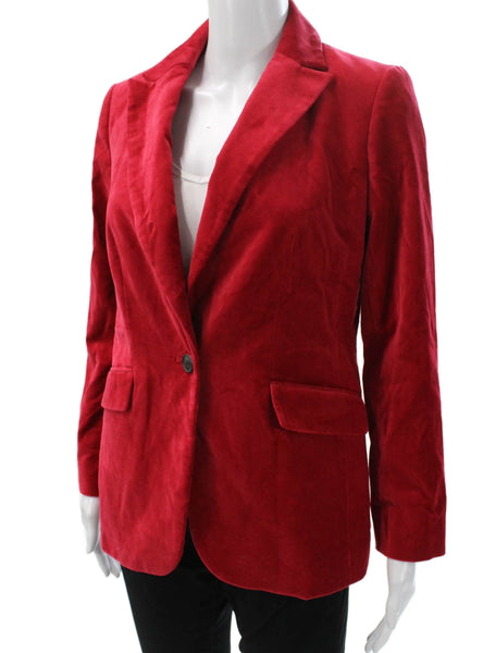 Talbots Womens Basic Jacket Red Cotton Button Long Sleeve Size 2