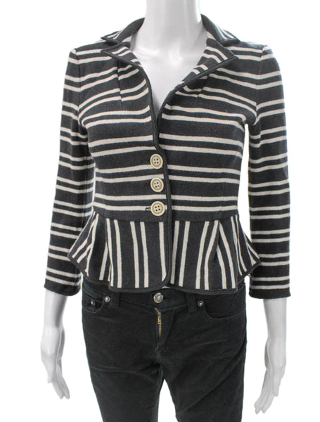 Nanette Lepore Womens Gray Striped Cotton Basic Jacket 3/4 Sleeve Size S
