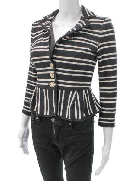 Nanette Lepore Womens Gray Striped Cotton Basic Jacket 3/4 Sleeve Size S