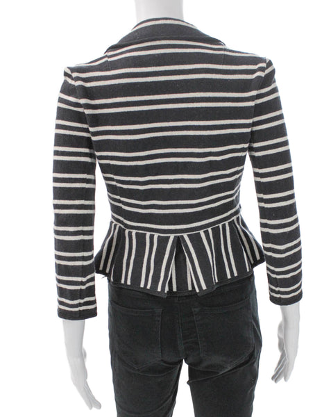 Nanette Lepore Womens Gray Striped Cotton Basic Jacket 3/4 Sleeve Size S