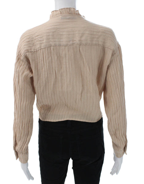 Zara Women Cropped V-Neck Long Sleeve Beige Polyester Blouse Size XS