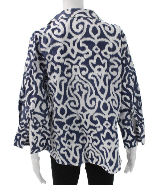 Gretchen Scott Women Tunic Button Up Blue Geometric Cotton Size M