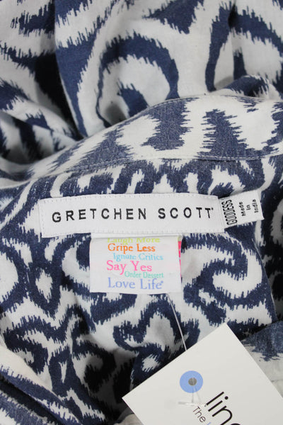Gretchen Scott Women Tunic Button Up Blue Geometric Cotton Size M