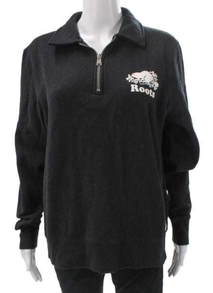 Roots Unisex Adults Pullover Sweatshirt Gray Collared Long Sleeve Cotton Size L