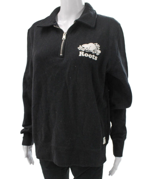 Roots Unisex Adults Pullover Sweatshirt Gray Collared Long Sleeve Cotton Size L