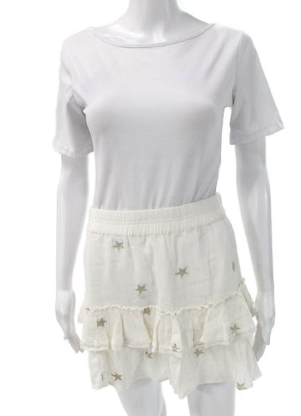 Generation Love Women Flare Skirt White Cotton Short Pull On Size M