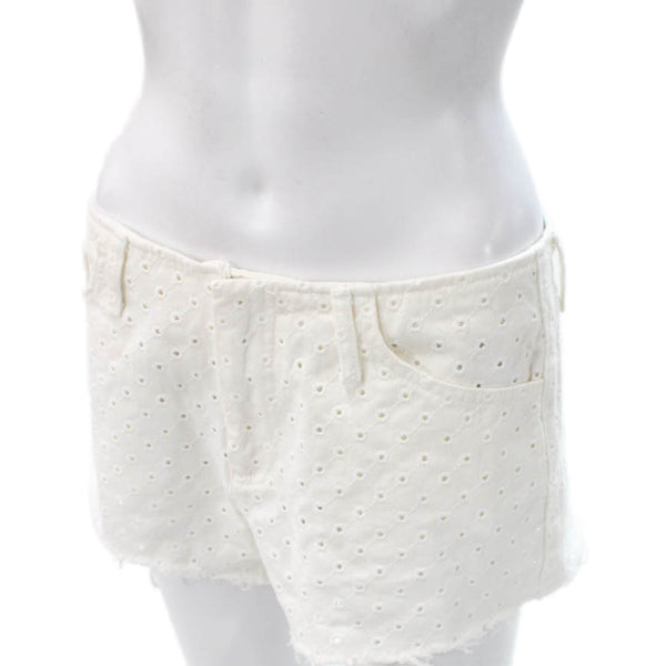 Zara Women Cut-Off Shorts White Cotton Button Closure Size 6
