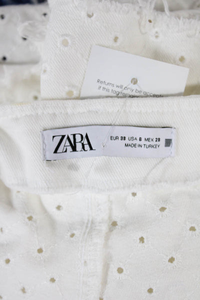 Zara Women Cut-Off Shorts White Cotton Button Closure Size 6