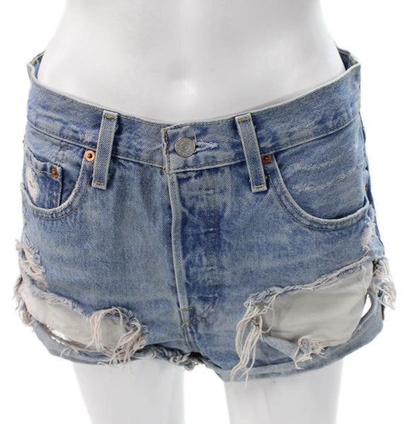 Levis Women Cut-Off Denim Shorts Blue Button Closure Size 28
