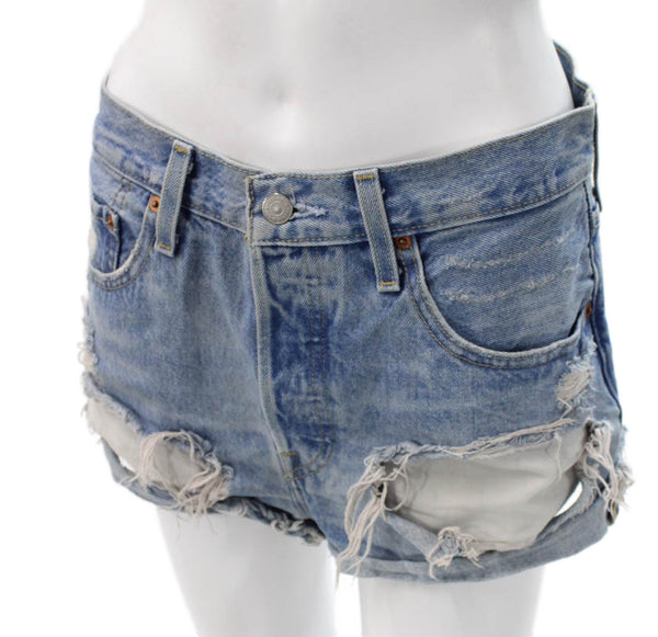 Levis Women Cut-Off Denim Shorts Blue Button Closure Size 28