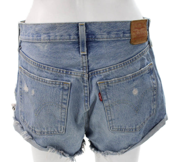 Levis Women Cut-Off Denim Shorts Blue Button Closure Size 28
