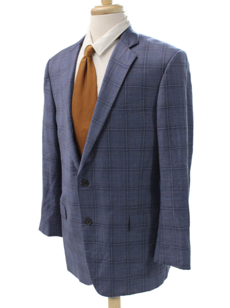 Brooks Brothers Mens Blazer Blue Plaid Wool Button Big & Tall Size 44