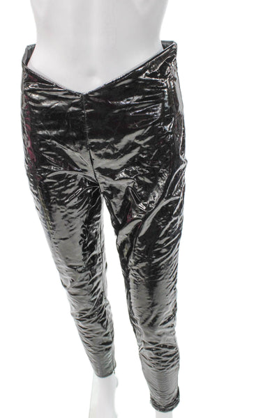 Hours Women Polyurethane Black Solid Leggings Size S